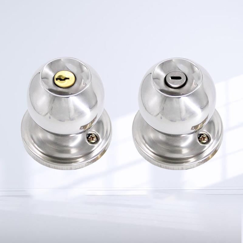 Stainless Steel Round Keyless Bathroom Door Handle With Lock And Keys Knobs Room Accessories Metal Rotation For Bedrooms Knobset