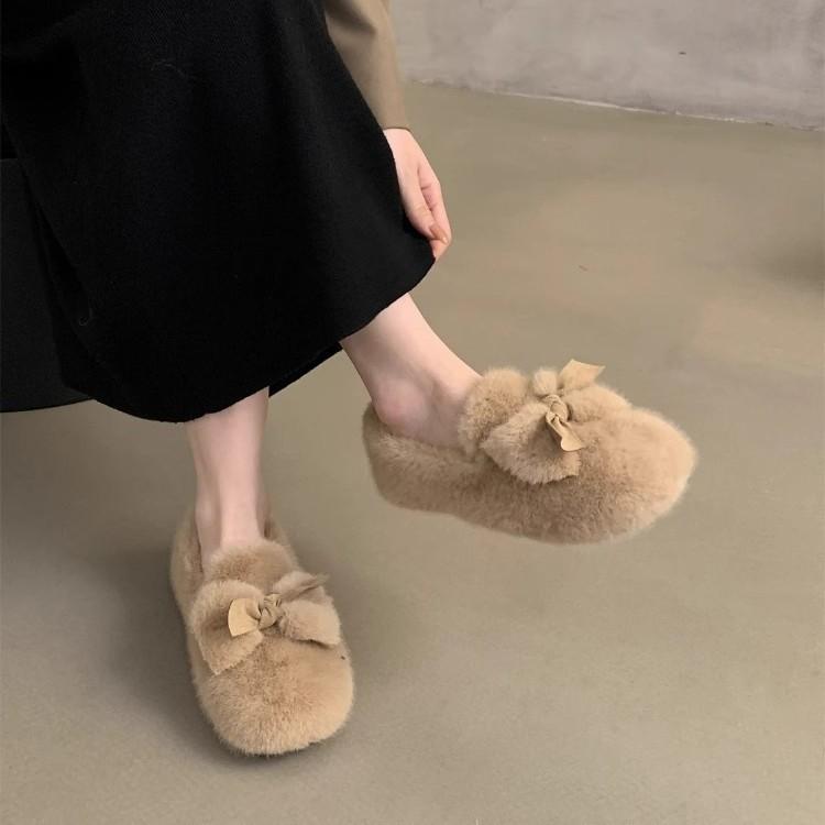 Mao Mao Shoes Women Wear a Pedal Doudou Shoes 2025 New Autumn and Winter Warm Plush Cotton Shoes Flat Cotton Ladyshoes