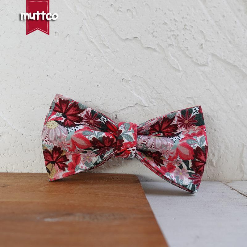 MUTTCO UBT-131 Двухслойный Бант-галстук для Собаки – Прочный Красный Цветок Бантик M (11*6 cm)