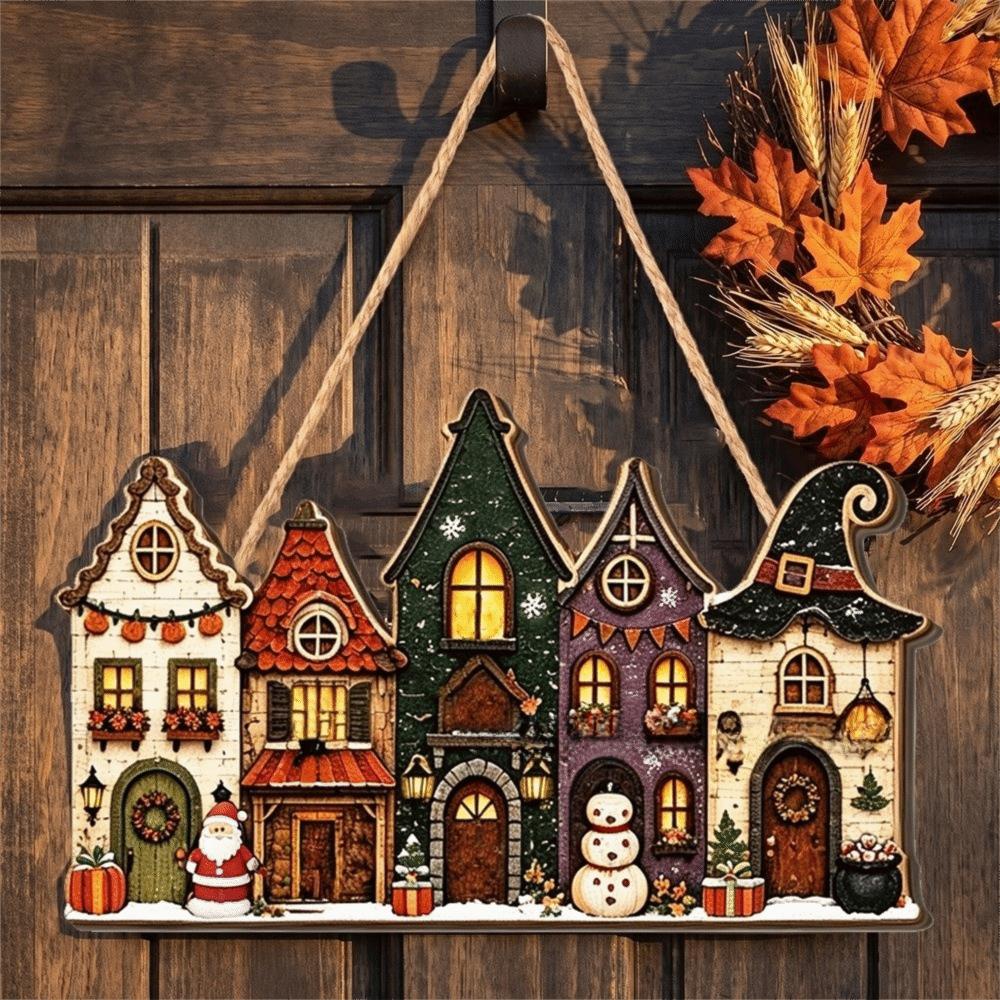 2D Flat Print Christmas Wooden Decoration Sign Snowman Santa Claus Xmas Ornaments Rustic Style Cottage Shape