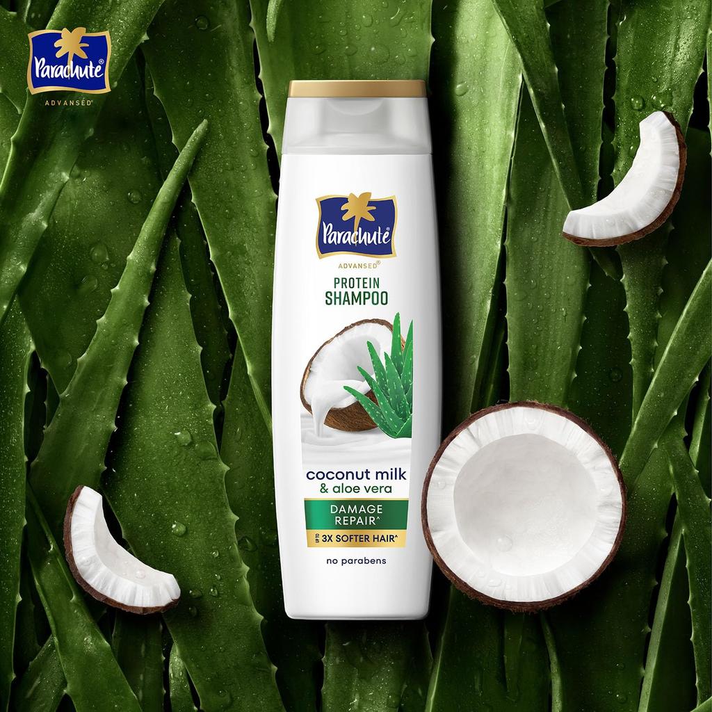 Parachute Advansed Protein Shampoo | with Coconut Milk and Aloe Vera | For Up To 100% Damage Repair & Up To 3X Softer Hair | Protein Lock Technolog