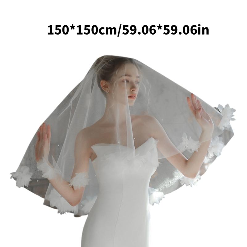 Flower Beaded Veil Wedding Veil Bridal Shower Headwear Photoshooting Accessory