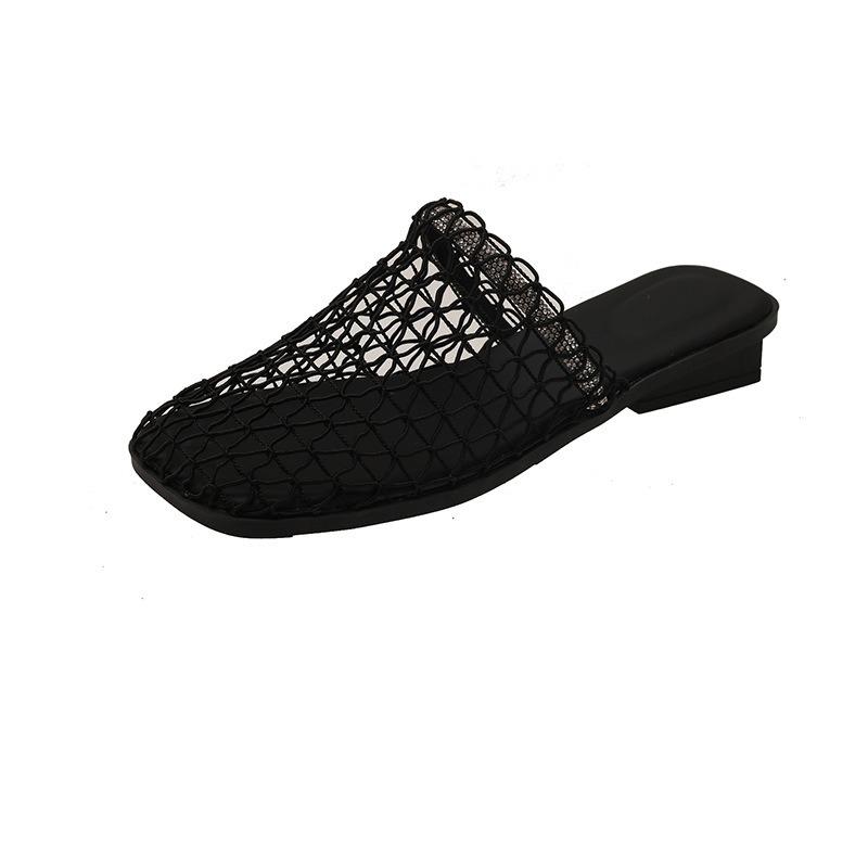 New Style of Flat-bottomed Flip-flops with Woven Shoes Toe Coverings and Half Slippers