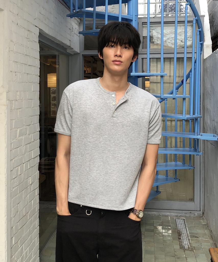 Dei Crop Ribbed Short Sleeve Henley Neck T-Shirt_5 Color
