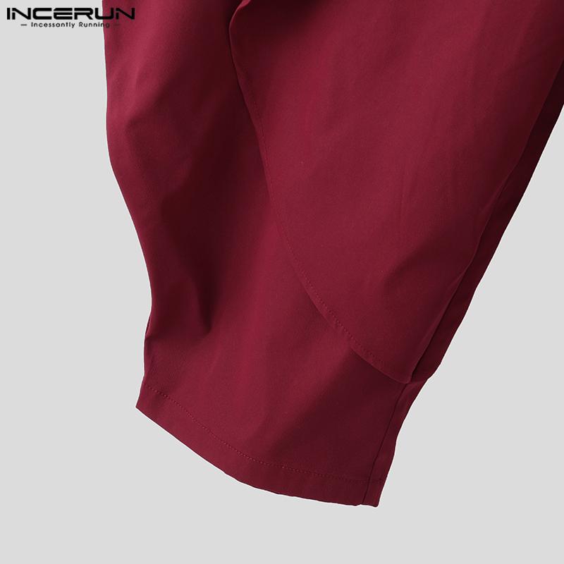 INCERUN Men Zip-up Waist Solid Color Irregular Ruffled Casual Long Harem Pants Trousers