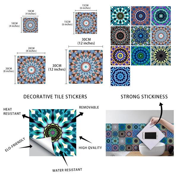 Waterdichte 3D Mandala Patroon Tegelstickers Keuken Badkamer Decoratie Zelfklevende Muur Meubelstickers Vloerbehang