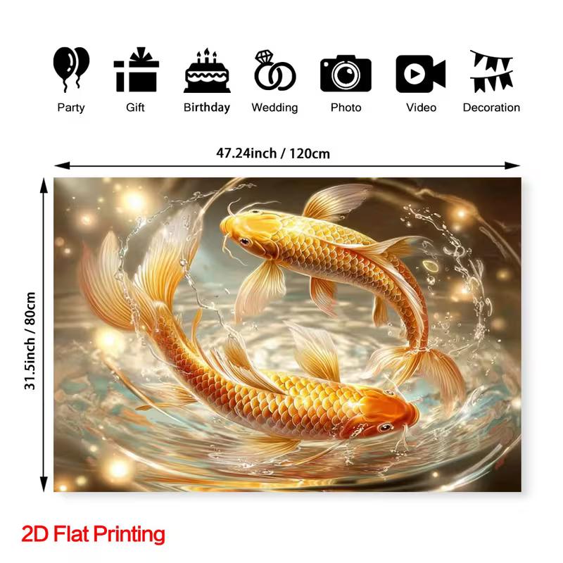 2D Golden Koi Fish Backdrop for Feng Shui Themed Photoshoot