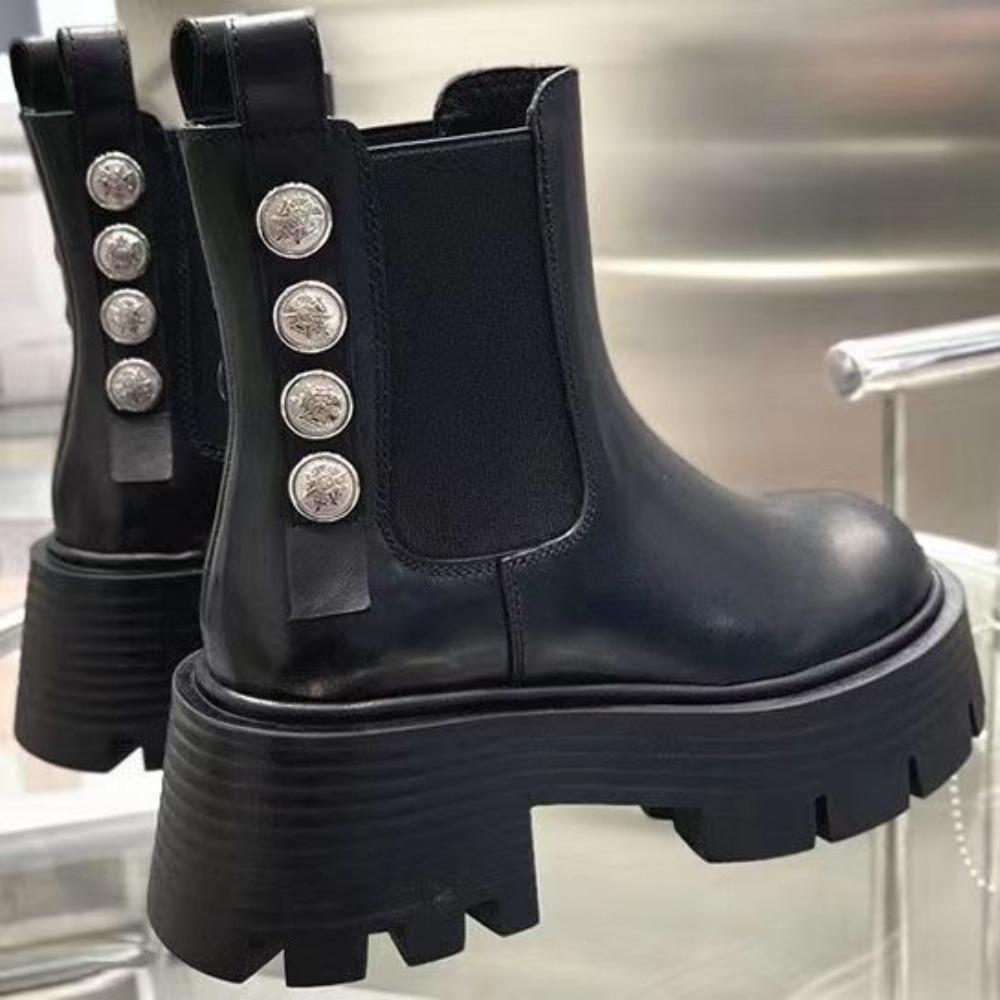 Fashion Women's Boots Woman Winter 2024 Leather New In Shoes Half Gothic Y2k Fashion Chelsea Autumn Booties Chunky Platform on Promotion