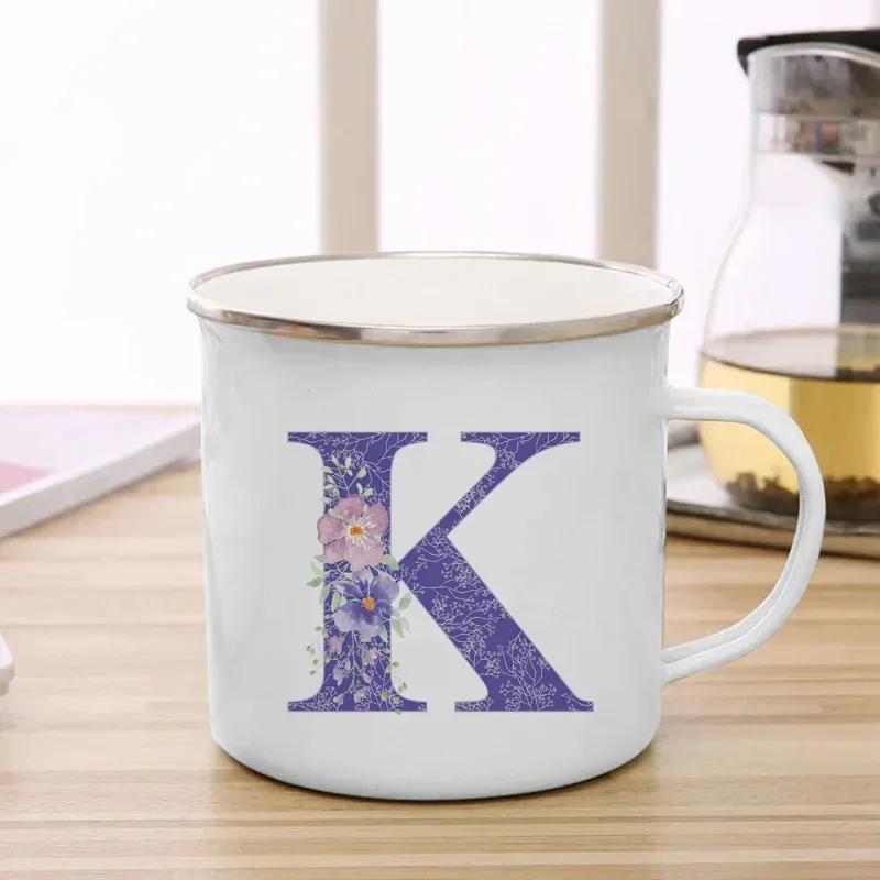 Drinks Water Milk Cups 26 Initials Letter Purple Flower Print Enamel Mug Coffee Cup Thermal Coffee Cup To Carry Cupshe Drinkware