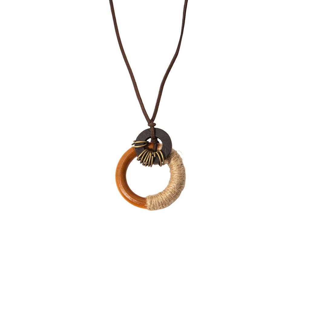 National Style Zen Woven Rope Round Pendant Necklace, Autumn And Winter Retro Bohemian National Style Long Sweater Chain