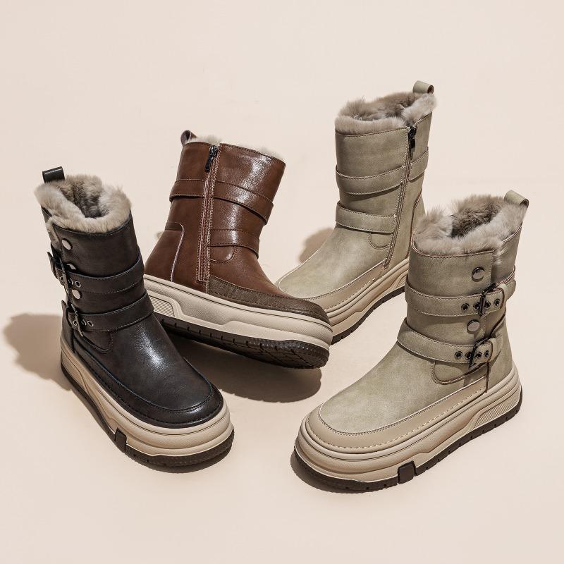 Thick velvet snow boots women's winter new thick sole heightening warm and comfortable Korean version of Internet celebrity versatile short boots