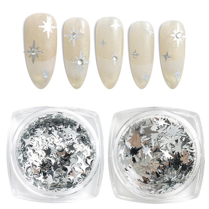 Shiny Silver Sequins Mix Shapes Star Letter Nail Glitter Slice Nail Art Stickers Decals Manicure Paillette Charms