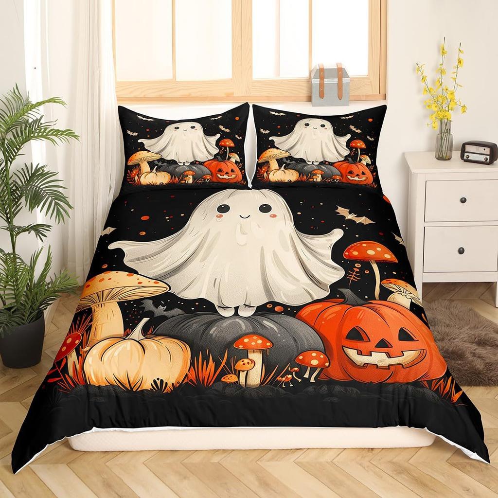 Pastel Pumpkin Bedding - Spooky Pastel Halloween by Patricia_lima - Spooky Ghosts Cotton Sateen Duvet Cover Or Pillow Shams by S