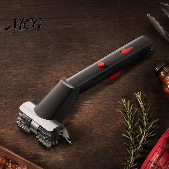 Grease Removal Grill Brush Electric with Dual Rotating Heads And Built-in LED Light, Cordless BBQ Outdoor Cleaning Tool Cleaner Water Mist Spray,