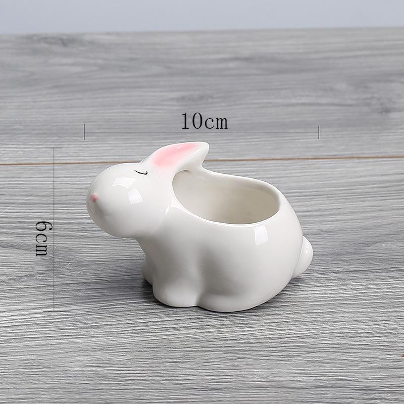Japanese-Style Simple Cartoon Rabbit Ceramic Flower Pot, Horticultural Creative Succulent Flower Pot Desktop Potted Ornament height 8.1cm, length about 11.7cm