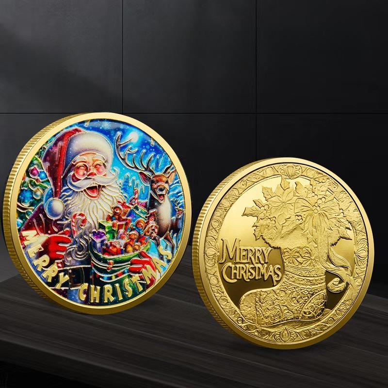 Weihnachtsmann Gedenkmünzen, Farbige Geprägte Gedenkabzeichen Weihnachtsgeschenke Farbige Gold- und Silbermünzen, Weihnachtsgeschenke