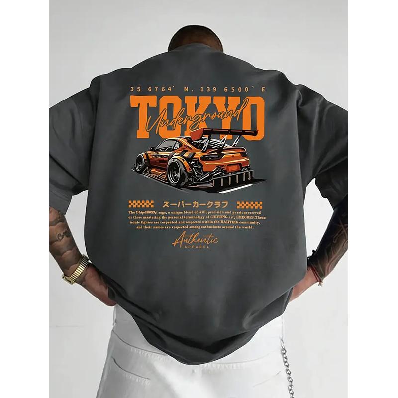 Nové letní pánské módní tričko s osobnostním potiskem auta, pánské tričko, top