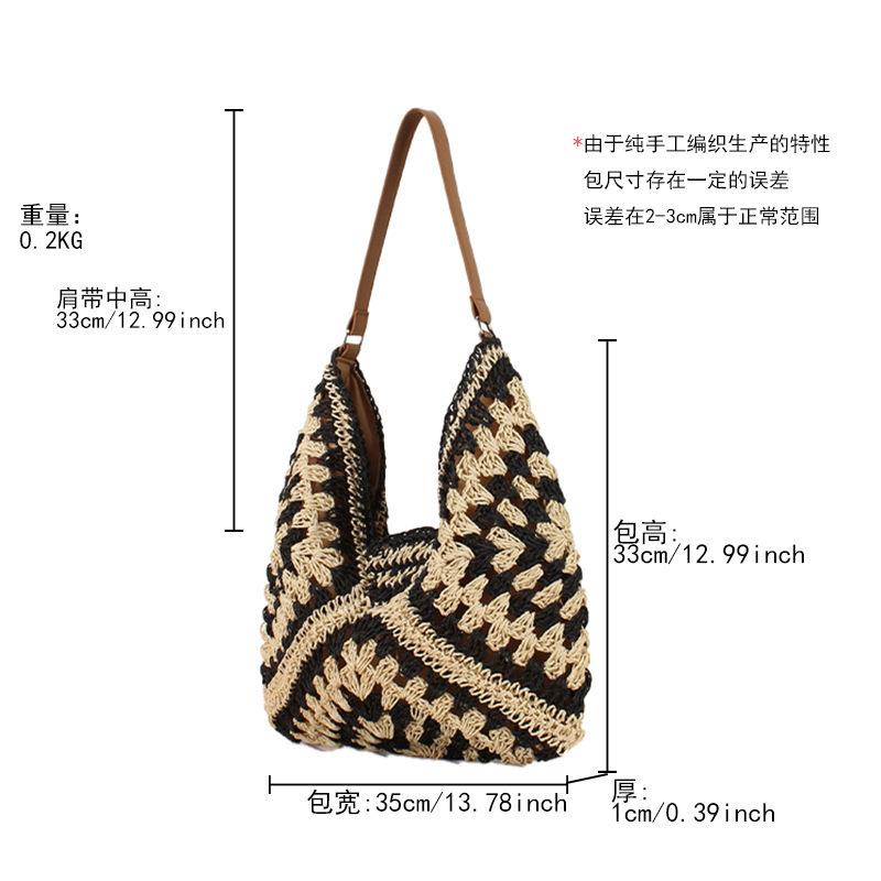 Popularna Torba Tkana o Dużej Pojemności Wszechstronna Torba Tkana ze Sznurka Papierowego Torba na Ramię na Wakacje i do Dojazdów