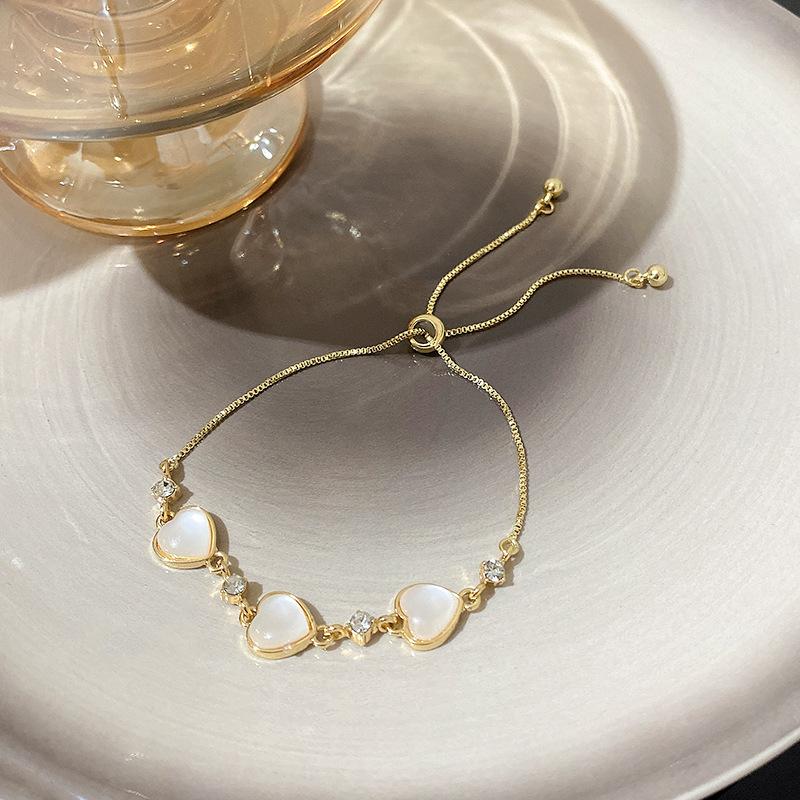 ins wind opal love bracelet women's retro niche design pull-out bracelet Korean jewelry
