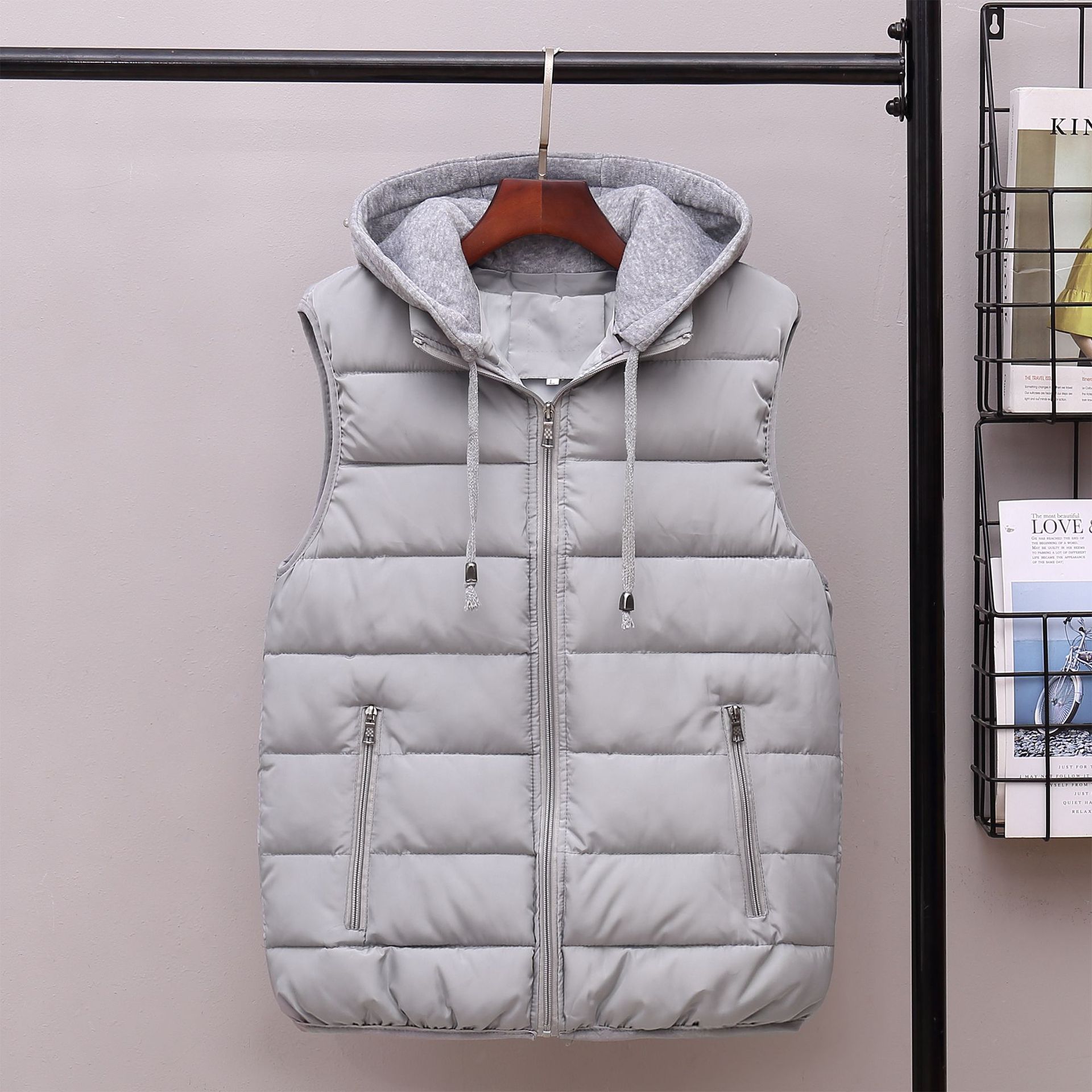 

Men s Winter Vest Hooded Solid Color Standing Collar Plus Size Sleeveless Vest Slim Vest 4XL