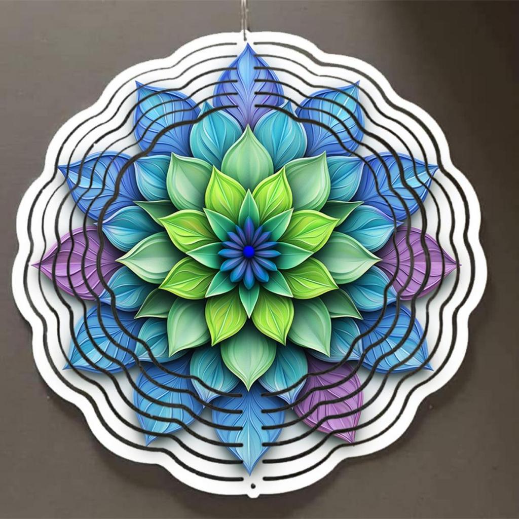 Kovová mandala zvonkohra 25,4 cm Živá modrá zelená fialová oranžová Venkovní zahradní dekorace Všechna roční období Závěsný háček Bez elektřiny