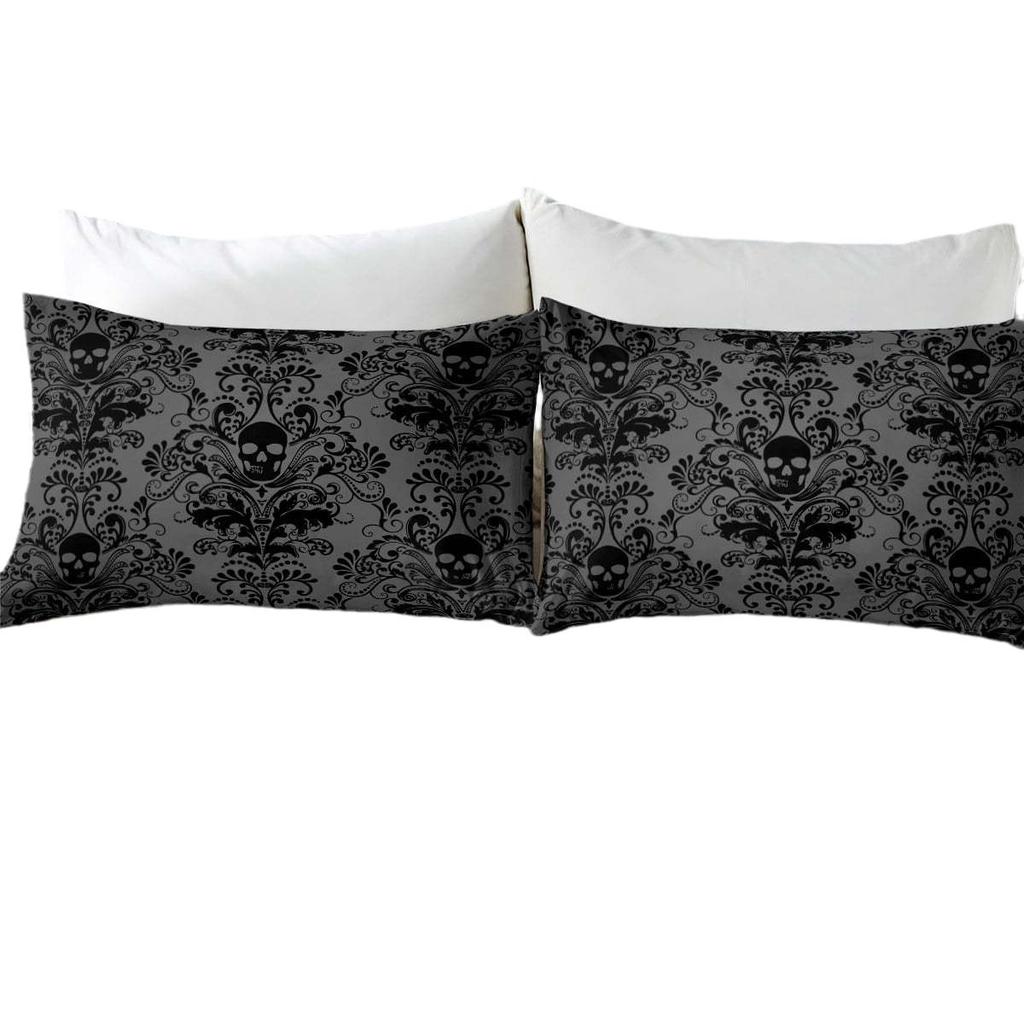 Black Flower Skull Quilt Set Three-Piece High Definition Digital Printing Duvet Set