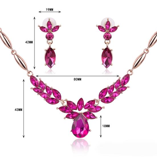 Women's Rhinestone Flower Pendant Alloy Necklace Earrings Wedding Jewelry Set