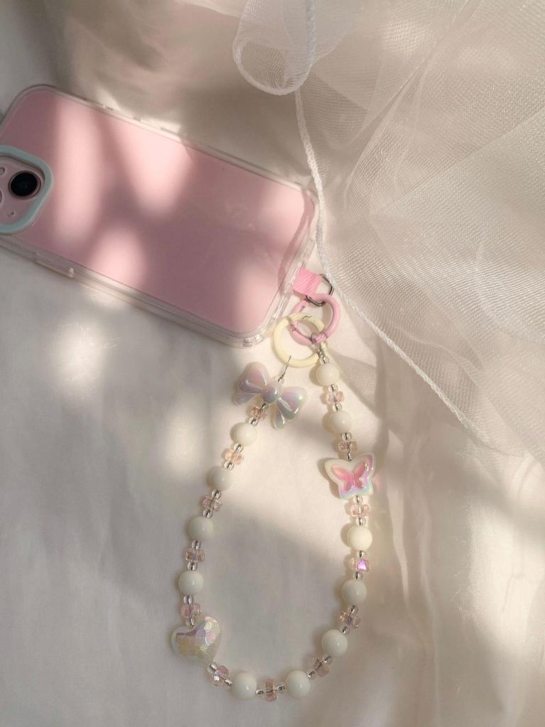 Dopamine Spring Collection: Flower Butterfly Heart Crystal Beaded Phone and Bag Chain - Perfect Best Friend Gift