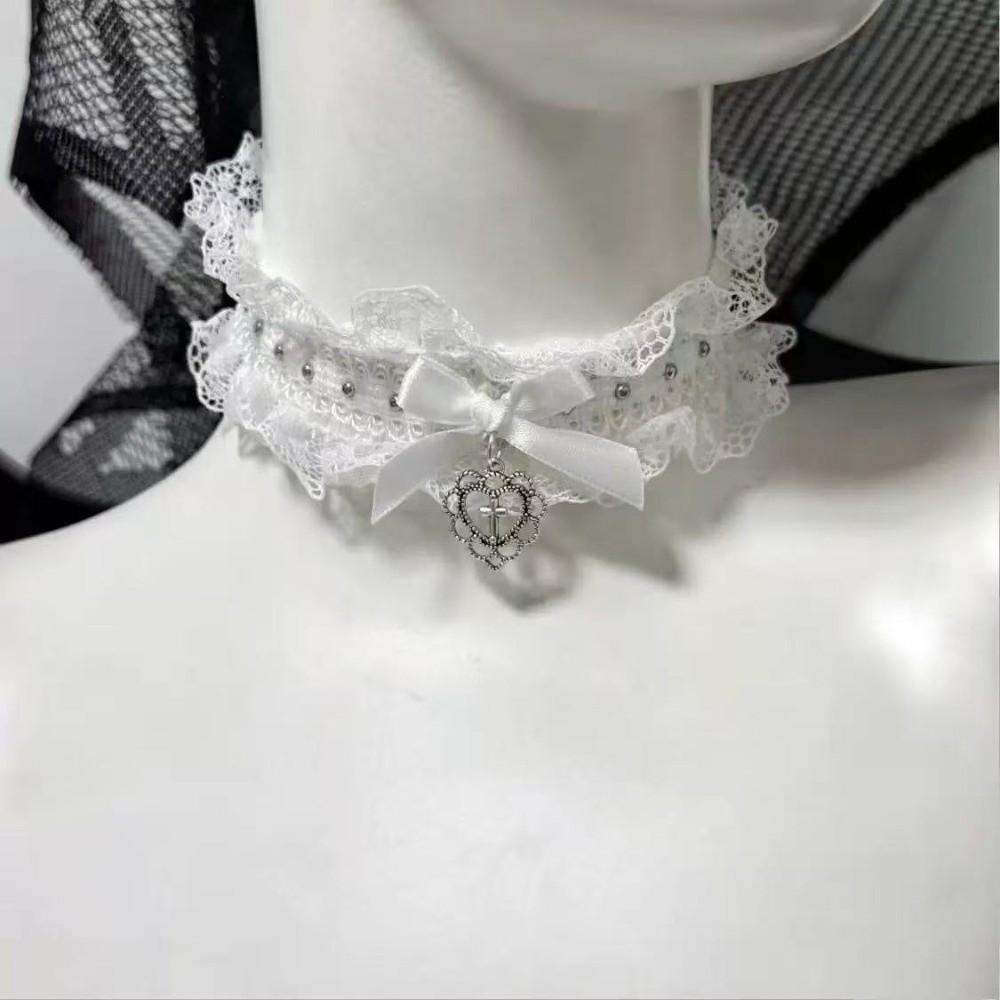 Bow Cross Heart Heart Pendant Necklace Vintage Y2K Collar Necklace Gifts Lace Necklace Daily Wear