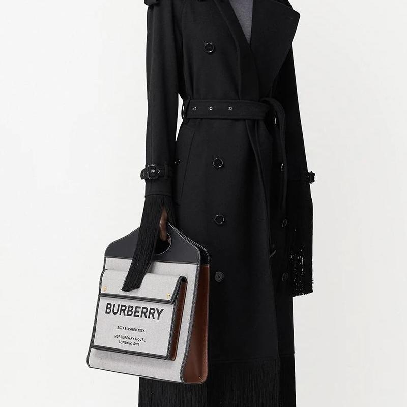 Burberry Pocket Bag Vintage Two-Tone Detachable Adjustable Shoulder Strap Canvas And Leather Medium Shoulder Crossbody Tote Women Bags 80323361