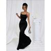 Women's Spaghetti Strap Glitter Bodycon Maxi Dress Straight Neck Mermaid Hem Black Sexy Evening Cocktail Party Banquet Formal Gown