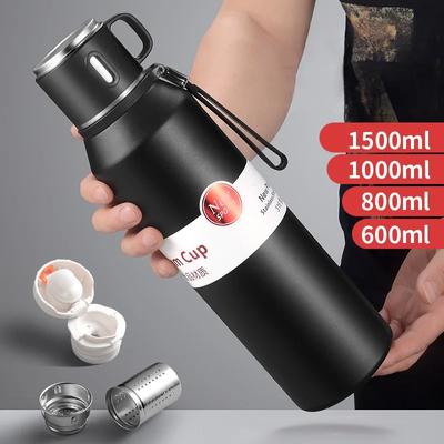 Grande thermos da 1500 ml per tè e caffè, bottiglia sottovuoto, mantiene caldo e freddo, thermos in acciaio inox a doppia parete da 1 l per bottiglie d'acqua, thermos