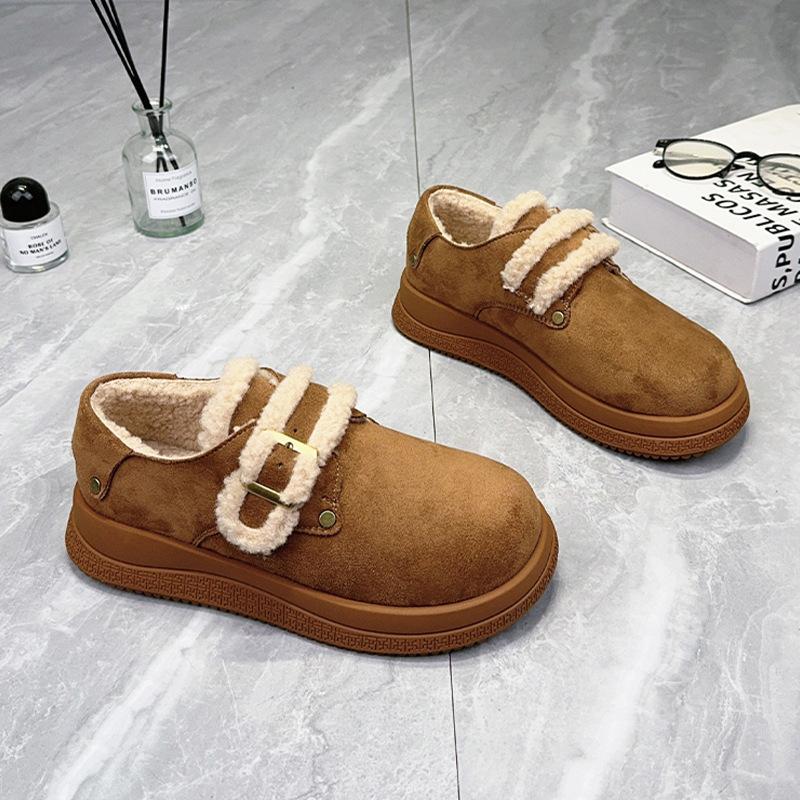 Thick-soled snow boots women's winter velvet 2025 new one-pedal retro Boken shoes lightweight fluffy cotton shoes