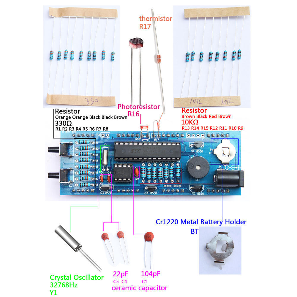 Kompaktes 4-stelliges DIY-Digital-LED-Uhren-Set, Lichtsteuerung, Temperatur, Datum, Uhrzeit, Anzeige mit