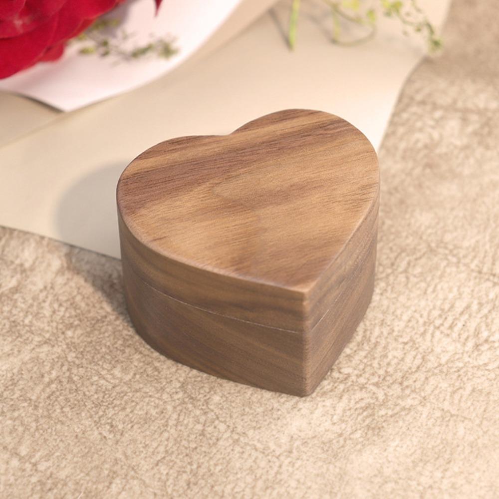 Wedding Heart Rings Holder Anti-collision Rings Bearer Box Simple Walnut Wood Rings Box  Propose