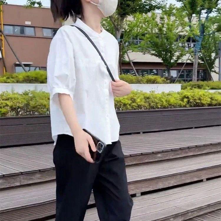 2025 Summer Casual Mid-Sleeve Slimming Loose Fit Shirt – Stylish and Versatile Solid Color Top