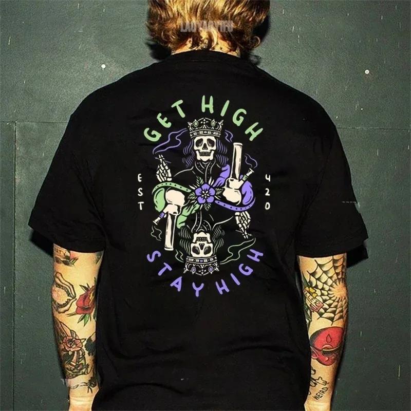 Gothic Harajuku Biker Skull Graphic Tshirts Men Fashion Trend Short Sleev Tops Dark Punk Skulls Retro T Shirt Male Oversized Tee