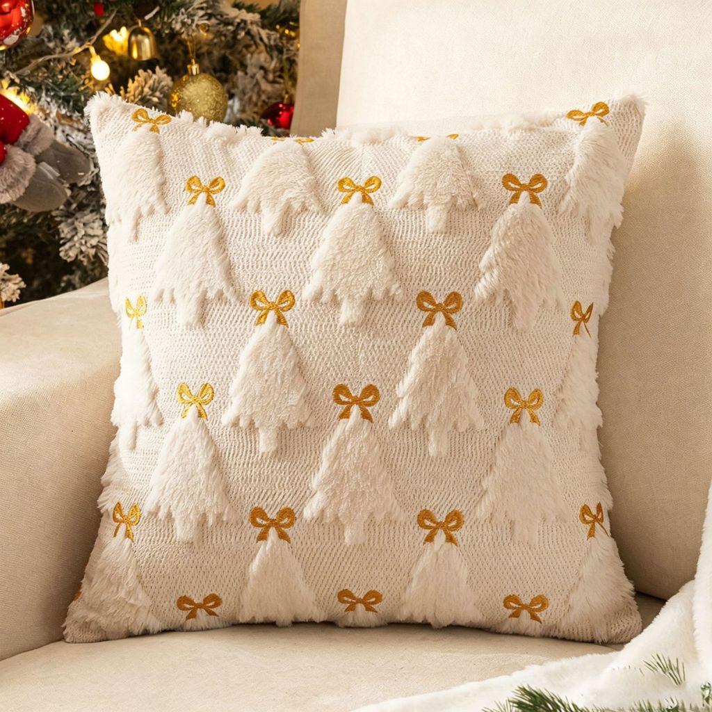 Holiday Decorative Pillowcase With Embroidered Deer And Stars For Sofa And Bed