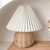 Tischlampe, Nachttischlampe, Mini-Lampe für Schlafzimmer, Wohnzimmer, Beistelltisch, Rattan, plissiert, ästhetisch, Vintage-Stil