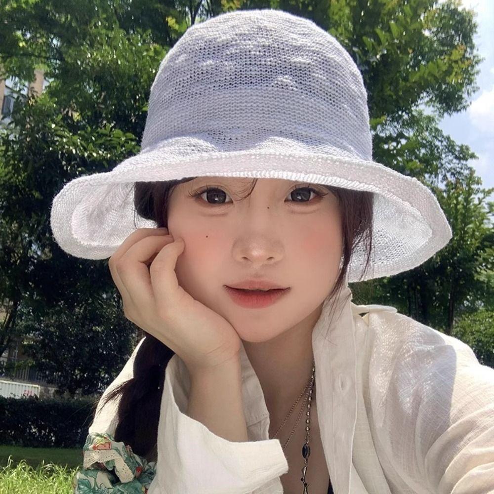 

Thin Knitted Bucket Hat Korean Basin Cap Fashion Fisherman Hat Summer чорний