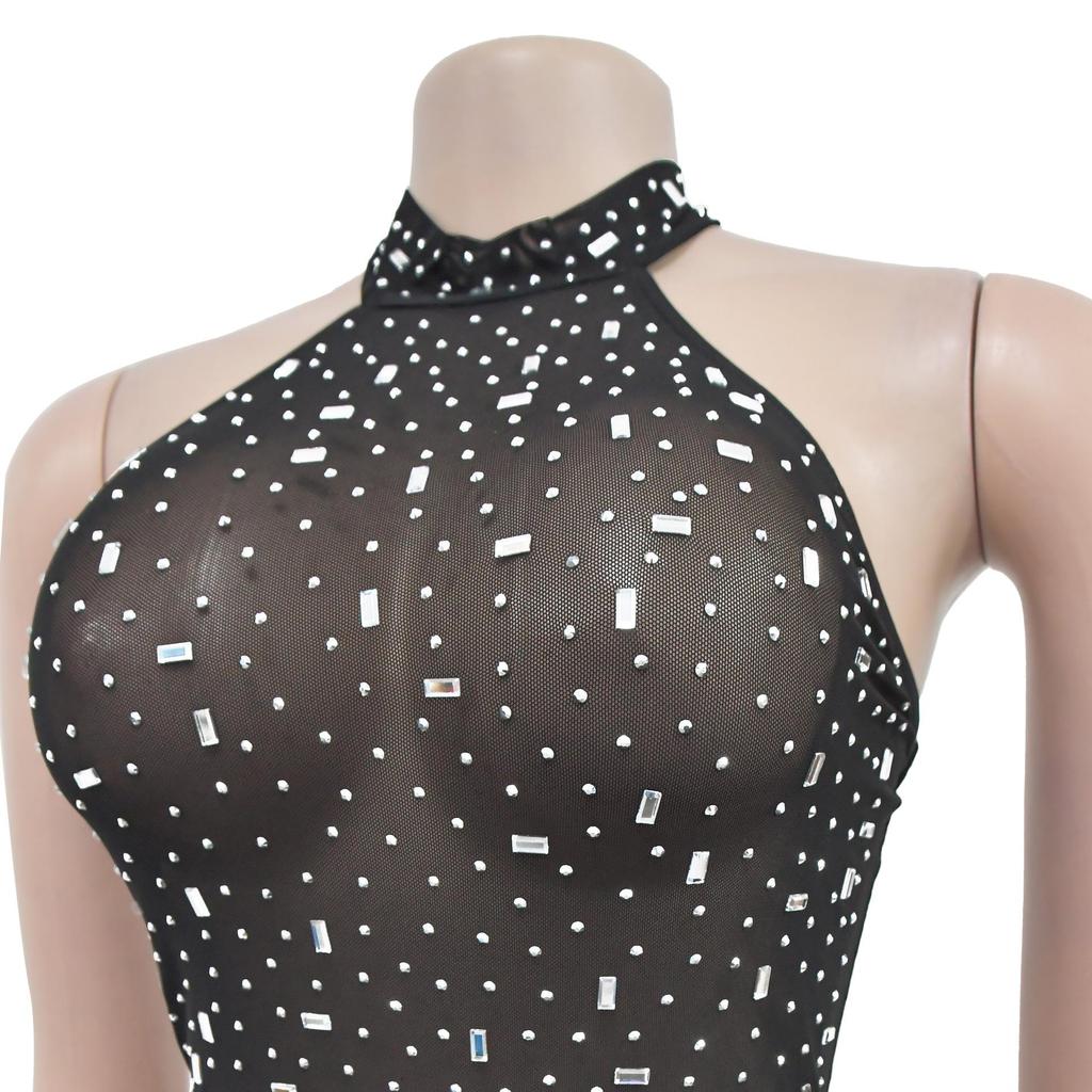 Robe Longue Ajustée à Strass pour Femme - Mode Europe & Amérique