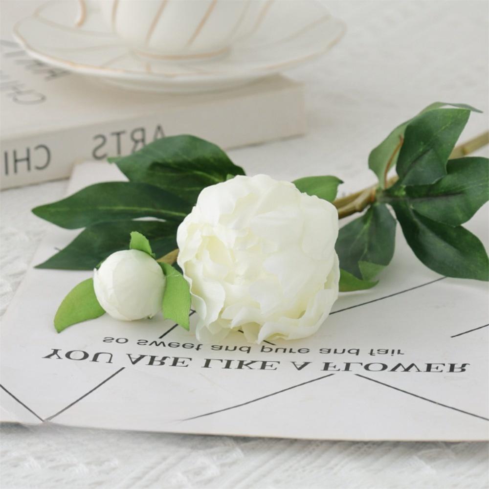 

Realistic 2 Head Simulated Peony Flower European-Style Silk Artificial Peony Flowers Fake Peony Bouquet for Home Wedding Decor белый