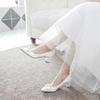 Bridal Shoes Women High Heels Champagne Pearl Rhinestone Wedding Shoes White