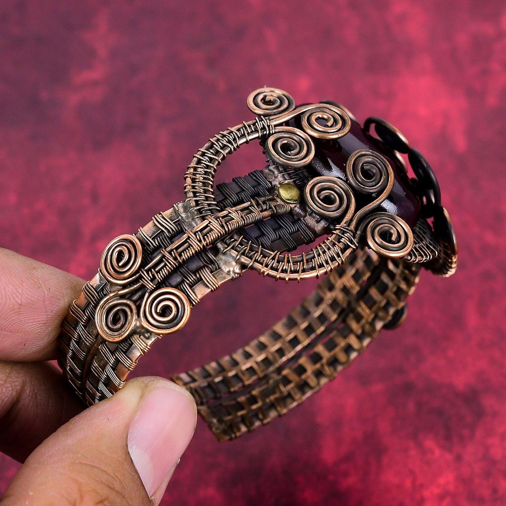 Red fire labradorite bangle gemstone cuff bracelet copper wire wrapped bangle adjustable bangle handmade copper wire jewelry engagement gift