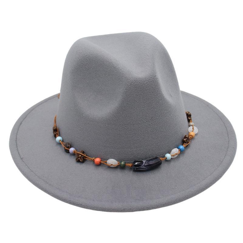 Wholesale New Bead Top Hat Literary Jazz Hat Men'S And Women'S Felt Hat Sunshade Woolen Hat British Tibetan Hat