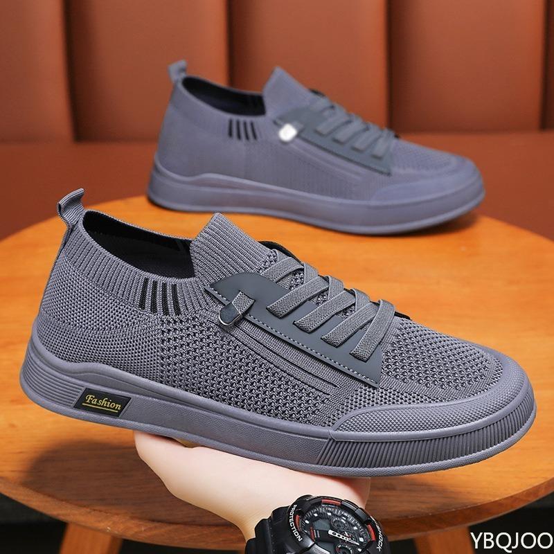 2026 summer fashion mesh breathable shallow mouth men's shoes solid color soft sole casual sneakers daily lace up board shoes
