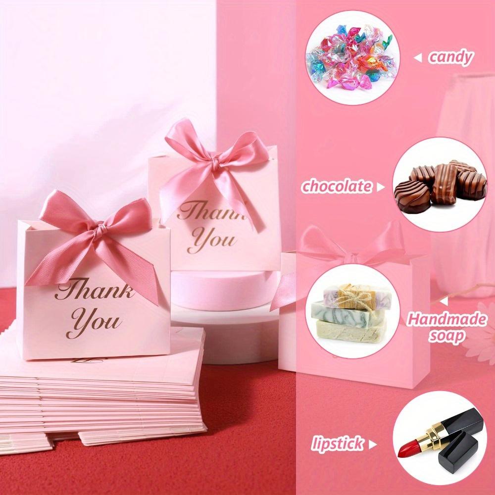 24PCS Small Thank You Gift Bags with Bow Ribbon Mini Party Favor Bags Pink Candy Bags Treat Boxes Paper Gift Bags for Wedding Bridal Birthday Party