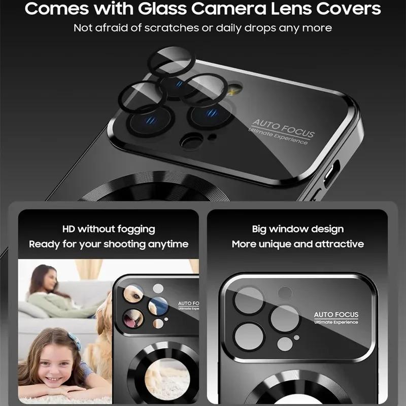 Luxury Glass Camera Lens Protection Case For iPhone 16 Pro Max 14 Plus 11 12 13 15 Pro Max 16E For Magesafe Magnetic Phone Cover