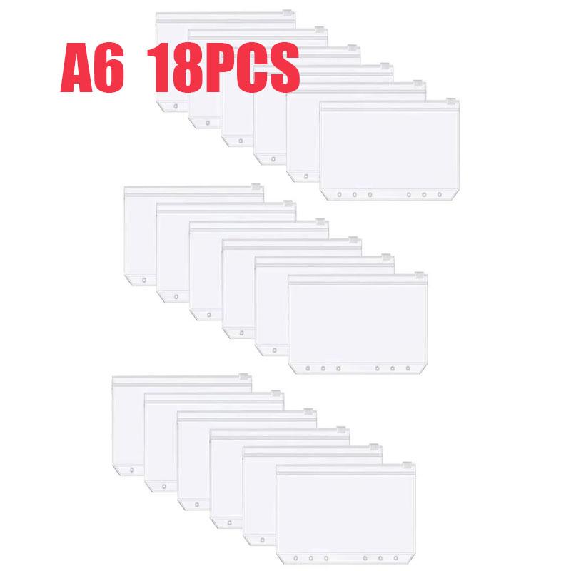 6-24PCS A6 6-Hole Zipper Binder Pockets Waterproof PVC Cash Budget Envelopes Loose Leaf Bag For Binder Notebook Planner
