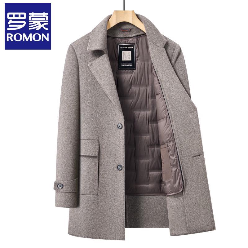 Romon Men s Mid-Length Wool Blend Overcoat with Detachable Down Liner 3XL